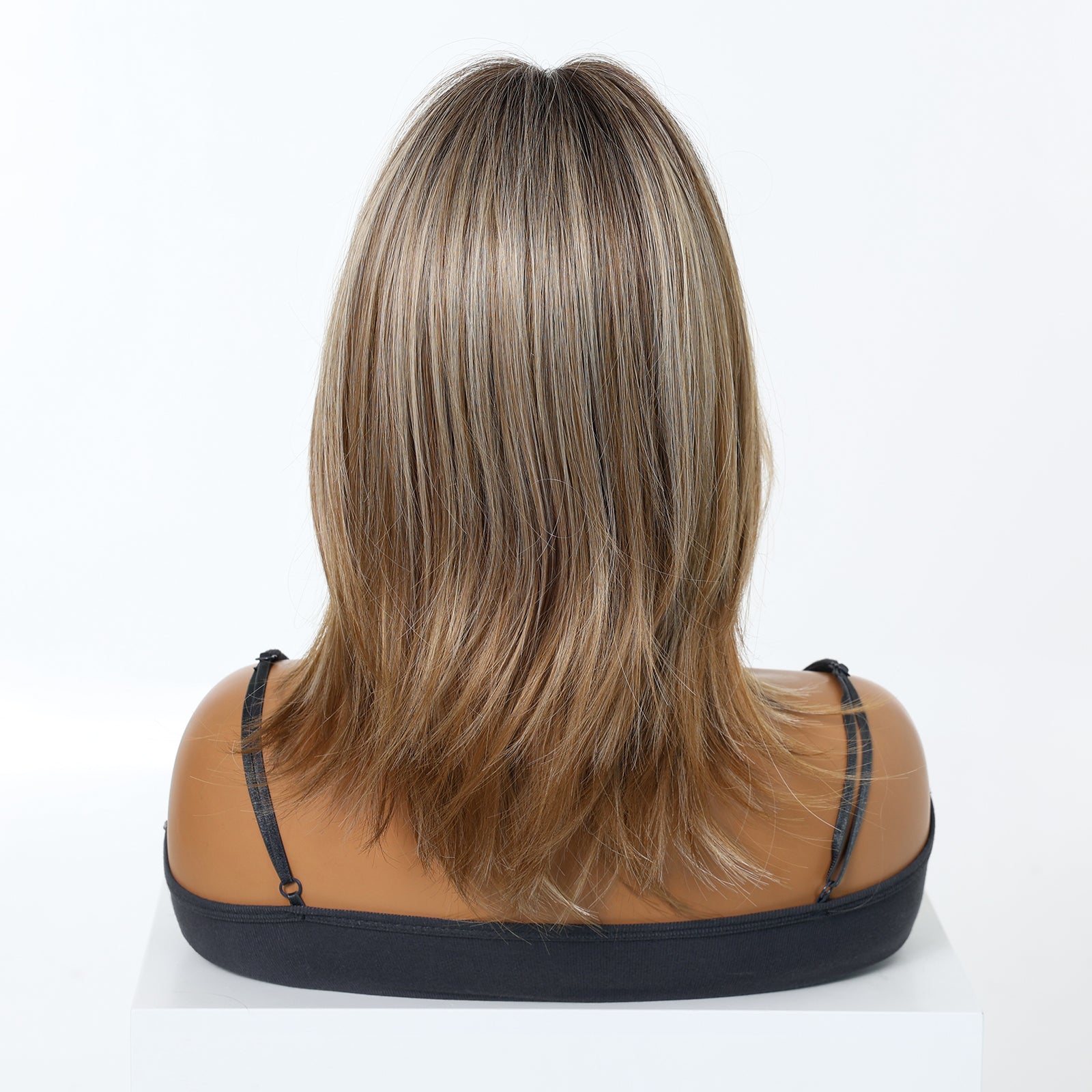 long bob brown to blonde balayage long bob with bangs synthetic wig styling view