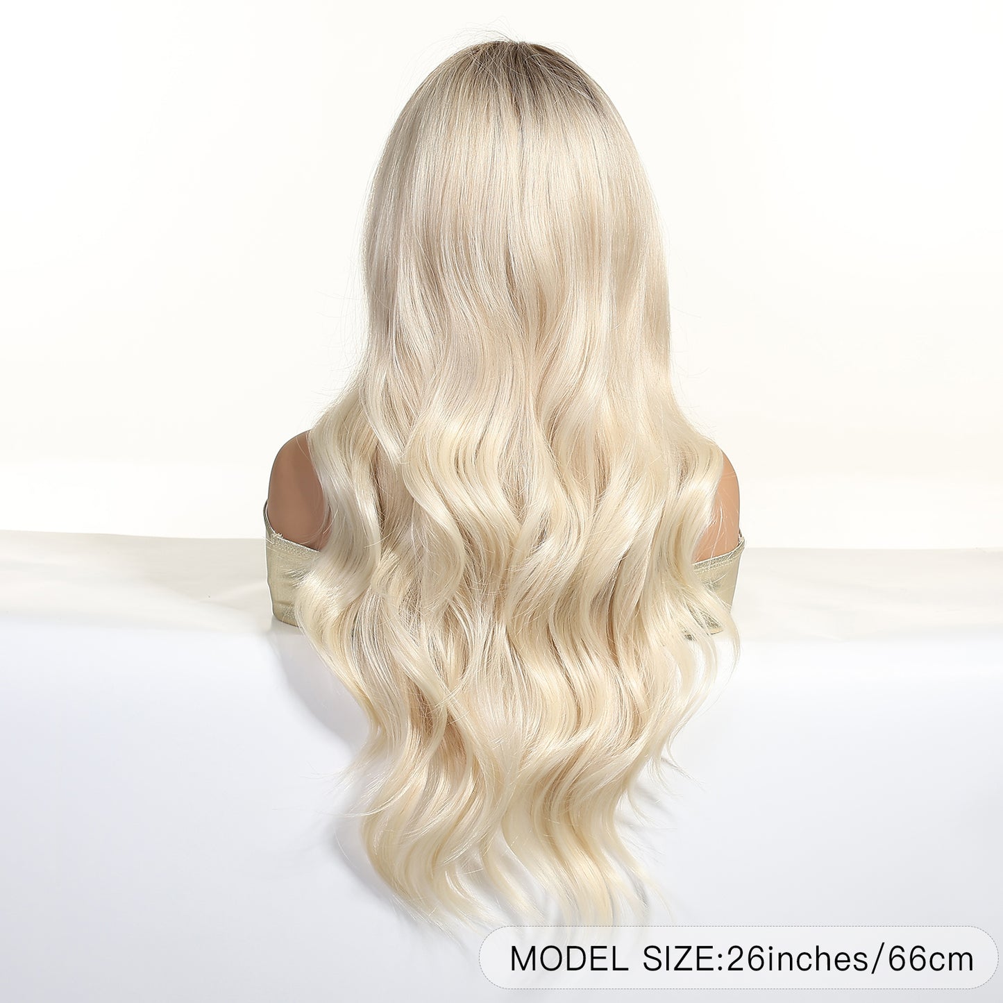 long platinum blonde wavy synthetic wig side view
