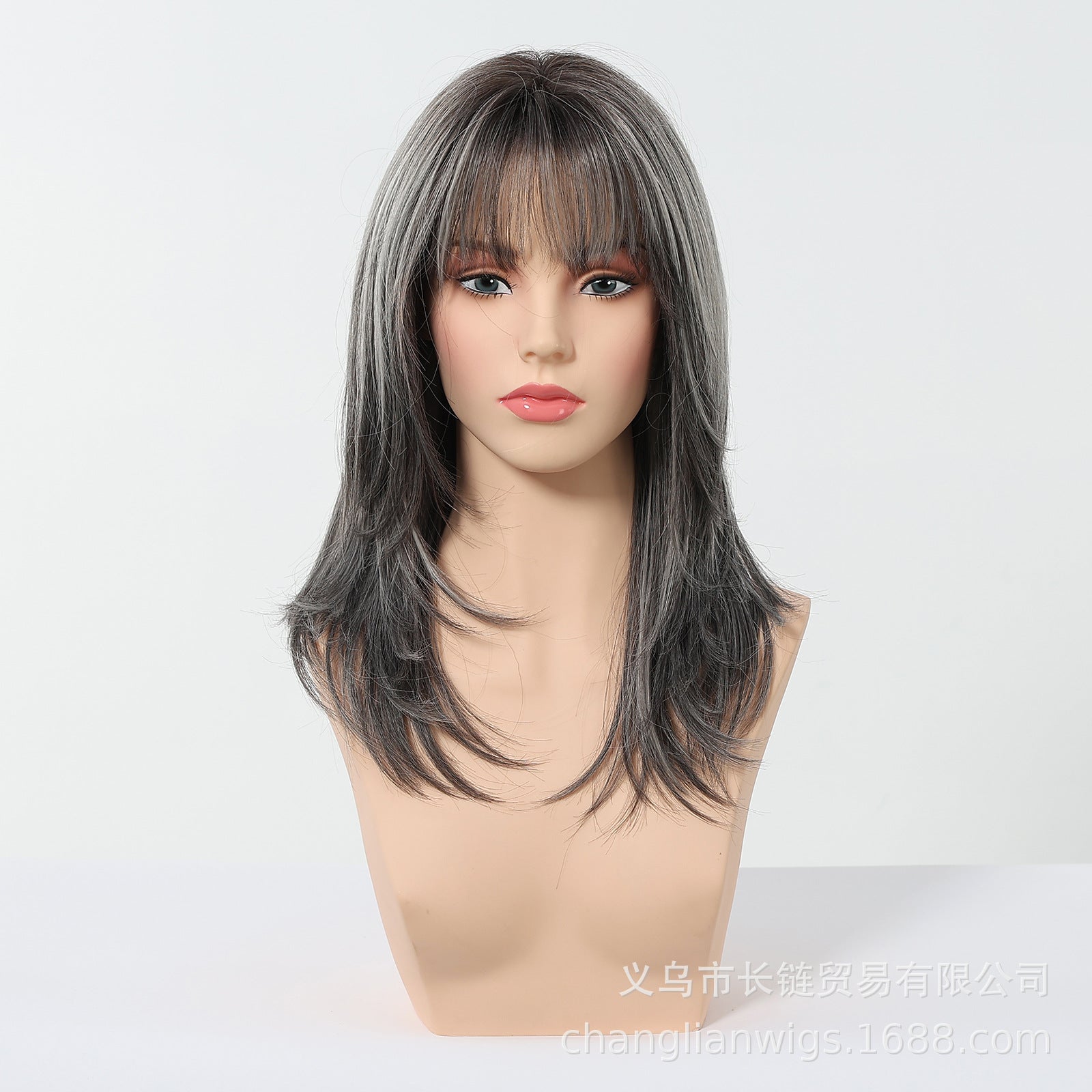 Silver Grey Medium Wavy Wig - Steel Cool-Tone Synthetic Hair - Synthetic Wig view 1
