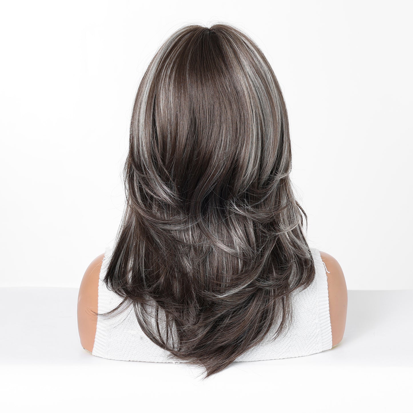 Dark Brown Silver Grey Highlighted Short Straight Wig with Bangs - Cool Two-Tone 18 Inch - Synthetic Wig view 5