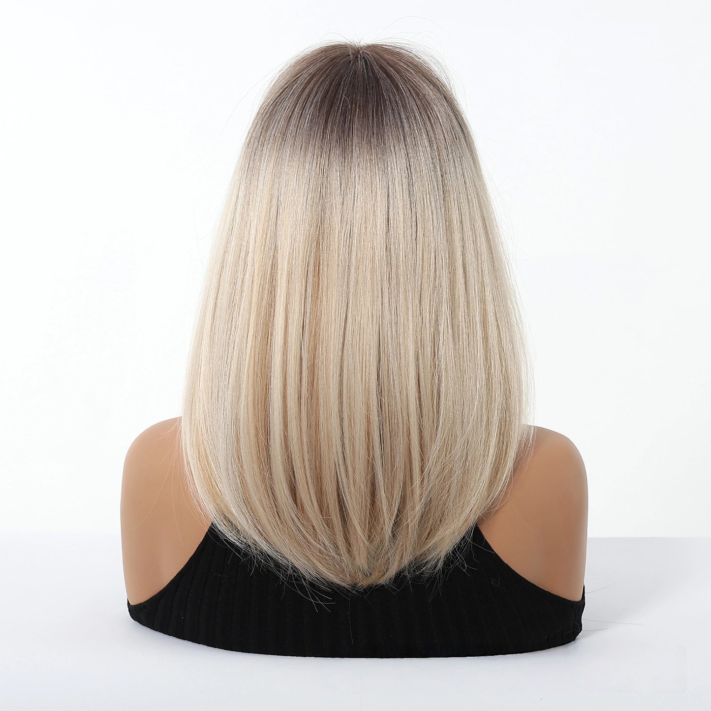 Ash Blonde Short Bob Wig with Bangs - Sleek Cool-Tone Synthetic Hair - Synthetic Wig view 3