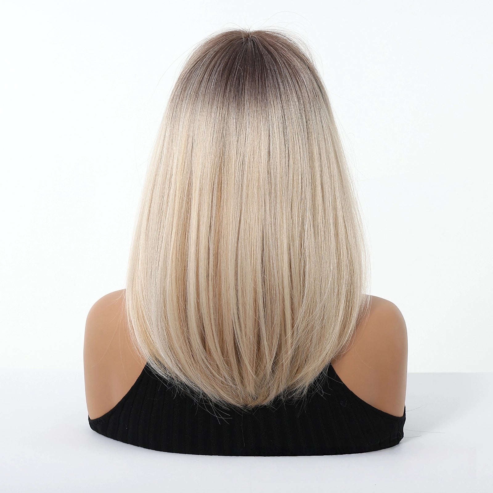 Ash Blonde Short Bob Wig with Bangs - Sleek Cool-Tone Synthetic Hair - Synthetic Wig view 3