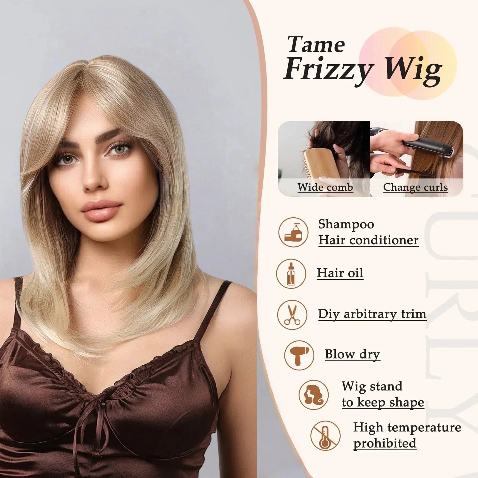 Ash Blonde Shoulder Length Wig - Dark Rooted Platinum Tips Straight Synthetic Hair - Synthetic Wig