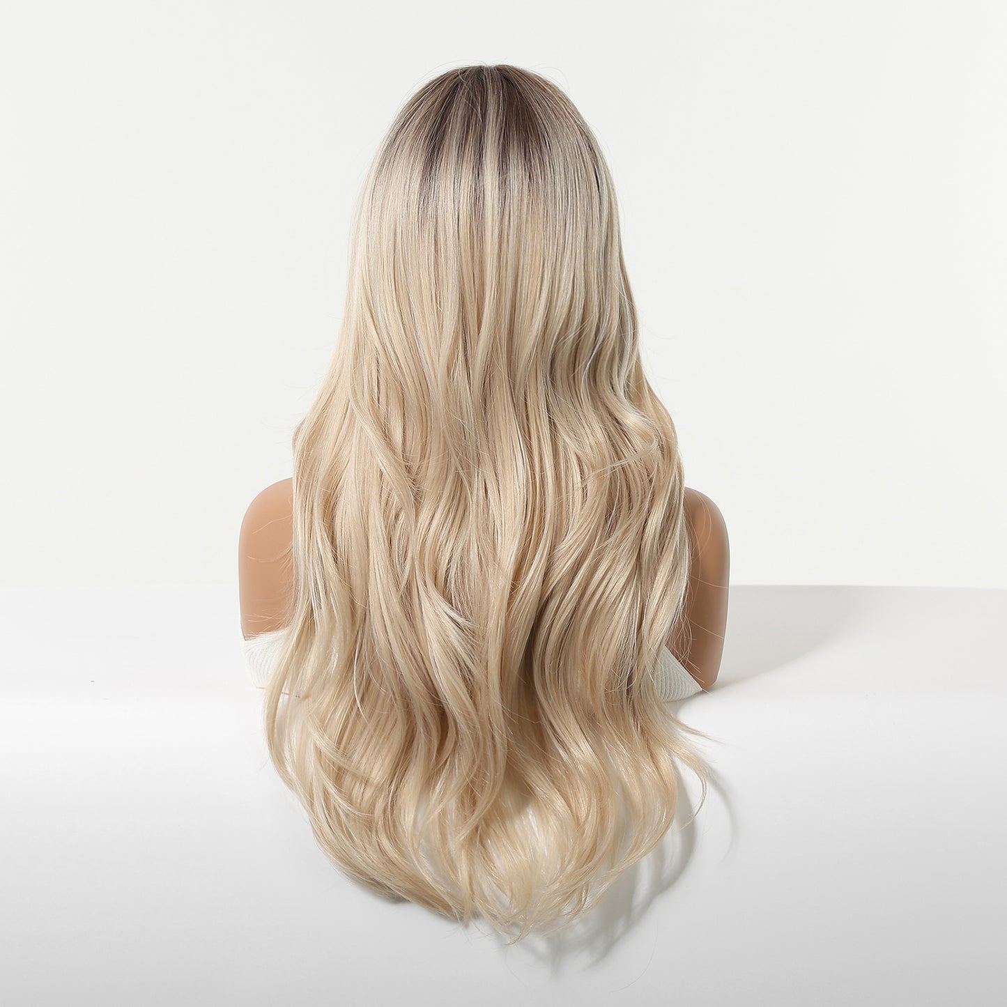 Platinum Blonde Body Wave Wig with Bangs - Honey Ash Highlighted Synthetic Hair 24 Inch - Synthetic Wig view 4