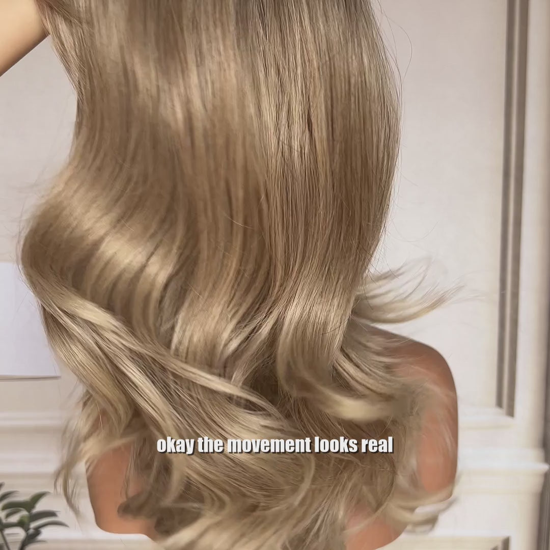 long ash blonde wavy wig with bangs synthetic wig video preview