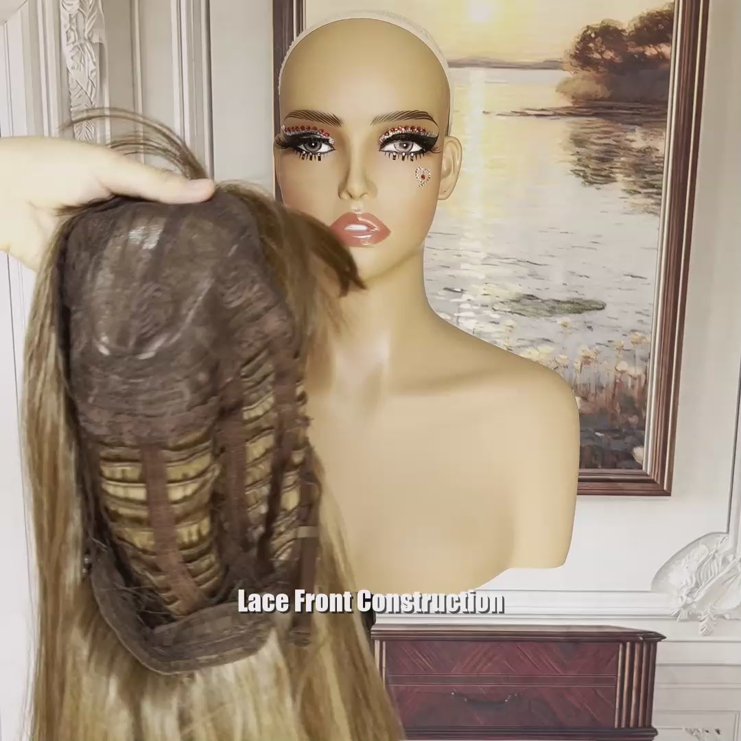 24 inch mushroom brown caramel body wave wig with bangs video preview