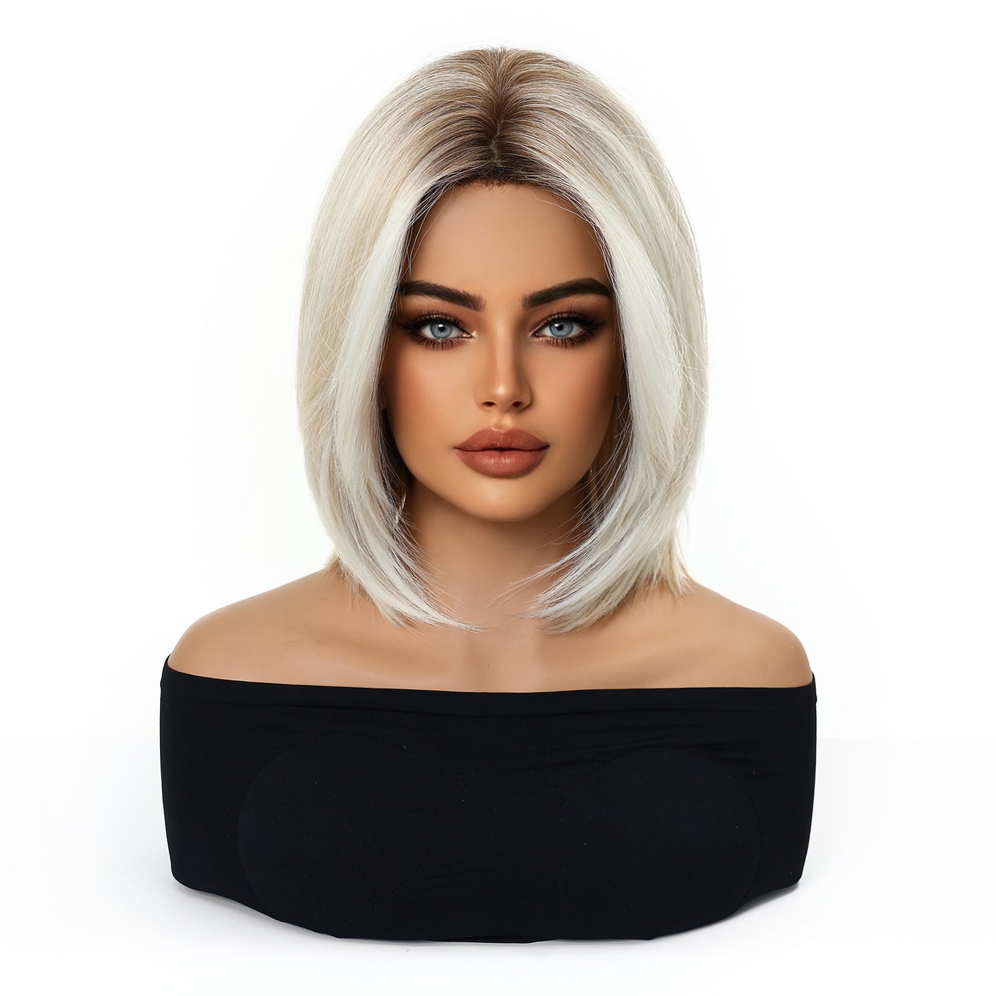 Platinum Ash Blonde Short Bob Wig with Bangs - Layered Synthetic Hair 12 Inch - Synthetic Wig view 3