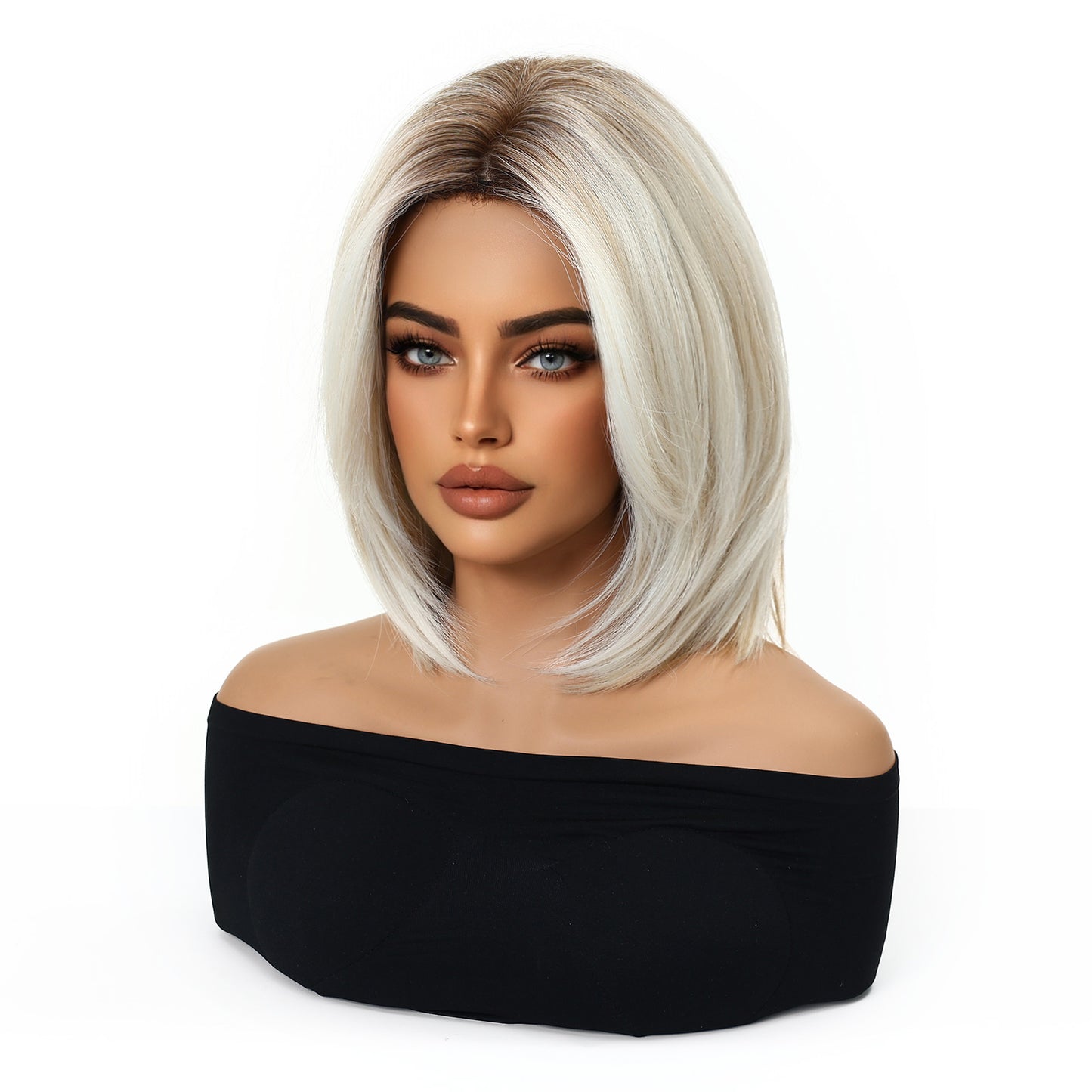 Platinum Ash Blonde Short Bob Wig with Bangs - Layered Synthetic Hair 12 Inch - Synthetic Wig view 4