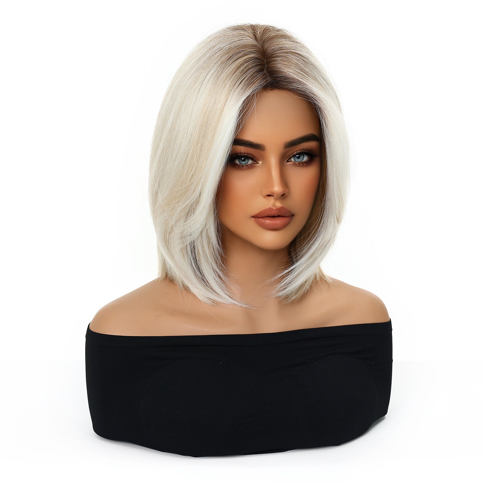 Platinum Ash Blonde Short Bob Wig with Bangs - Layered Synthetic Hair 12 Inch - Synthetic Wig view 5